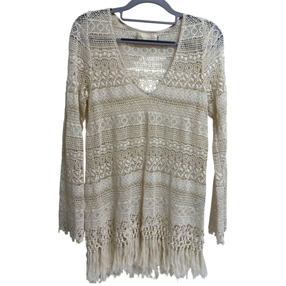 Johnny Was 4 Love & Liberty Open Knit Sweater S Ivory Boho Festival Crochet